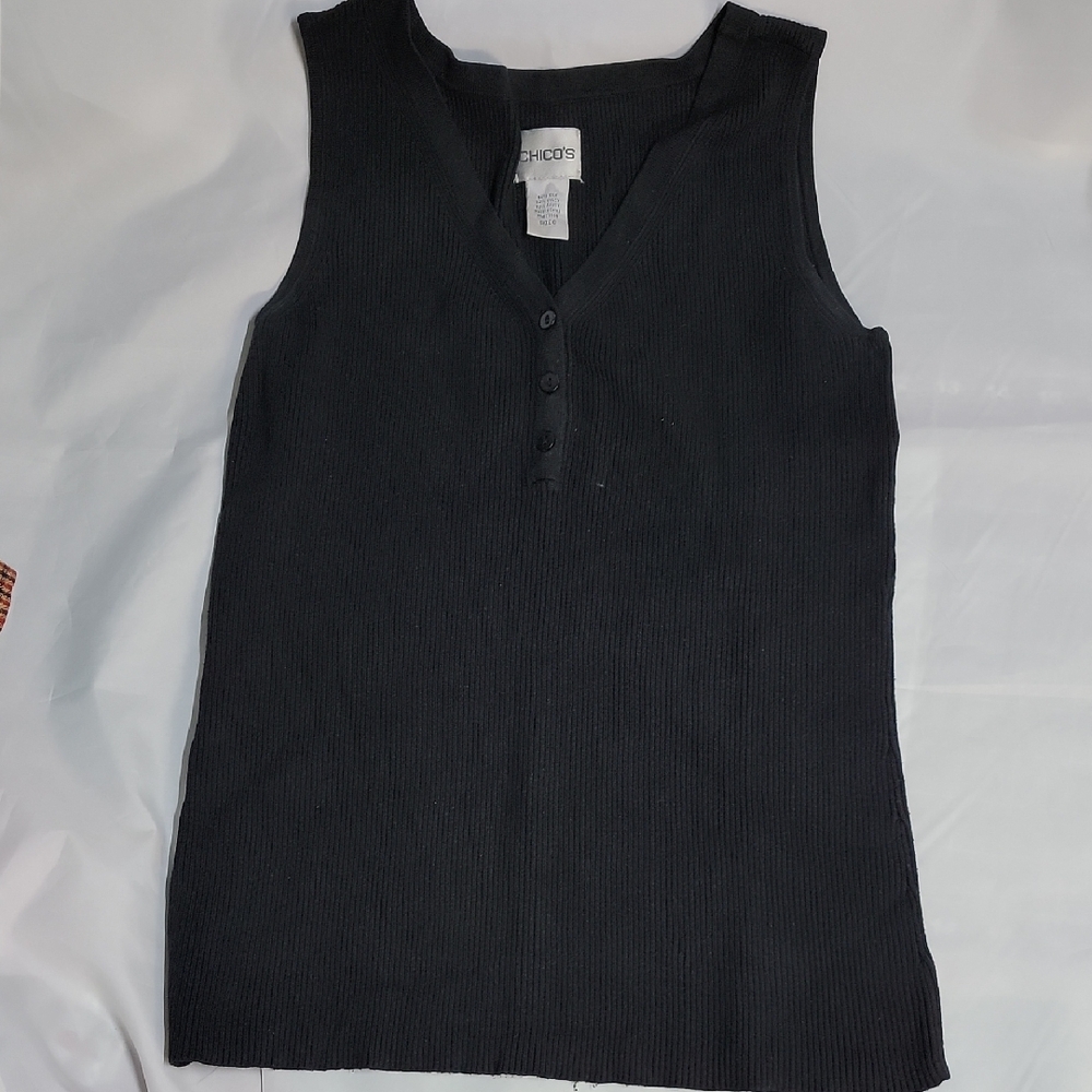 Chico's Elegant Black Ribbed Tank Top